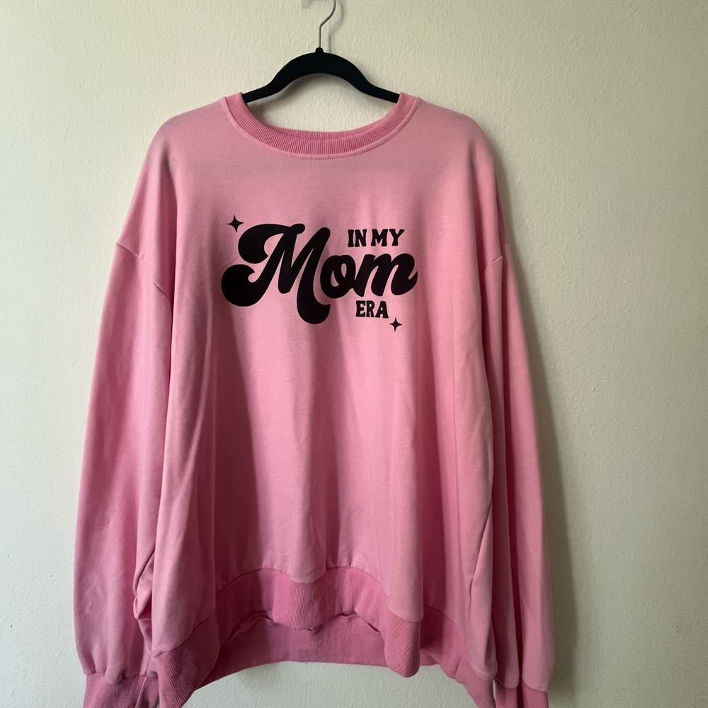 Women's Pink Crew Neck Sweater - 'In My Mom Era'